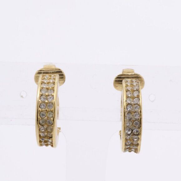 Stunning Dior Vintage Gold-Plated Crystal Hoop Clip-On Earrings - Picture 4 of 5